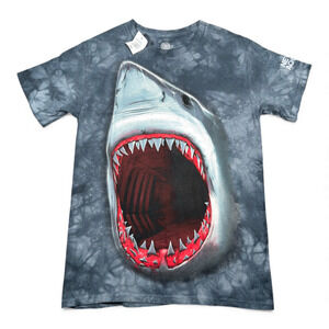 Great White Shark Shirt Adult SMALL Gray Tie Dye Newport Aquarium Mountain Tags